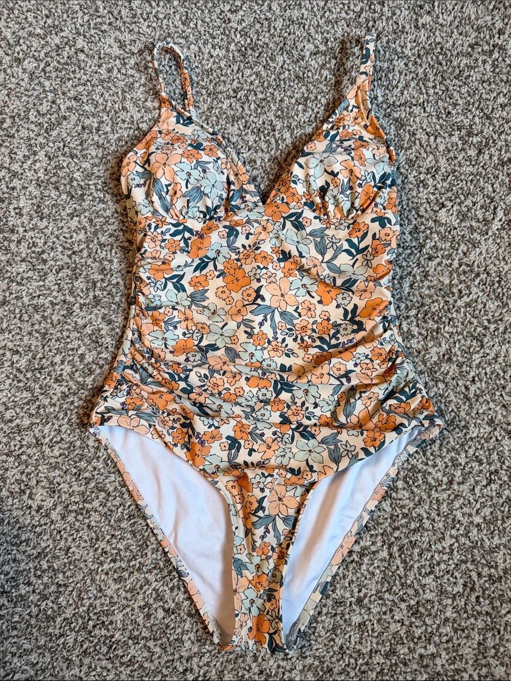 Source Unknown Orange Floral One-Piece Swimsuit